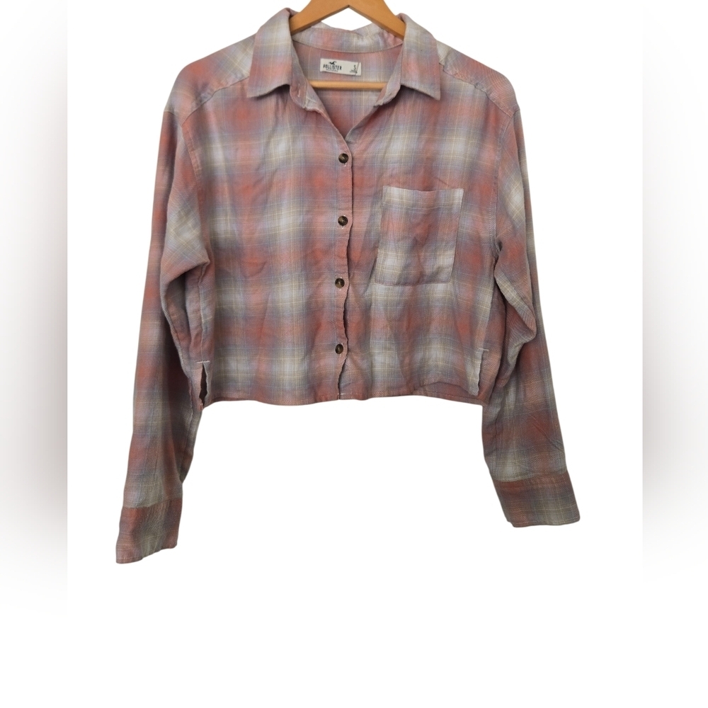 Hollister Pastel Plaid Cropped Flannel Shirt Size Small